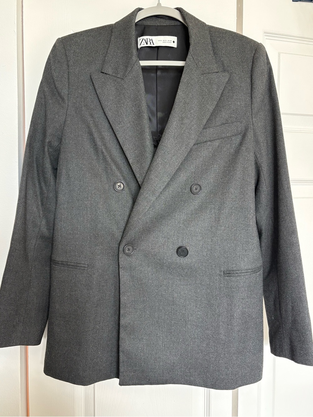Zara Grey Wool-Blend Tailored Blazer size S